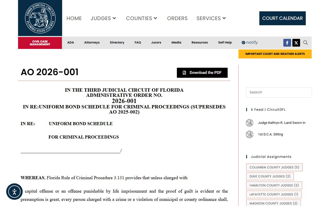 Third Judicial Circuit 2026 bond schedule order for Madison County court records after an arrest