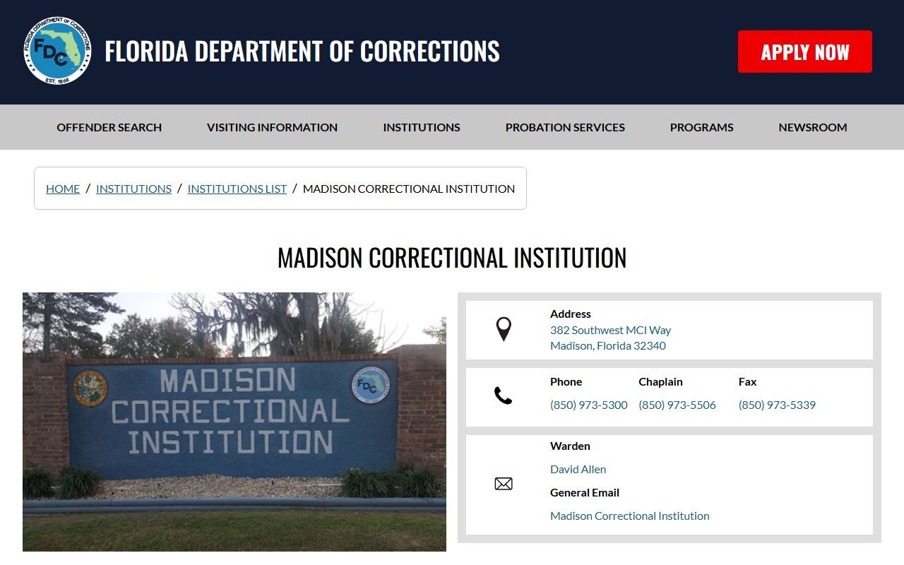 Madison County Madison Correctional Institution state prison inmate population page